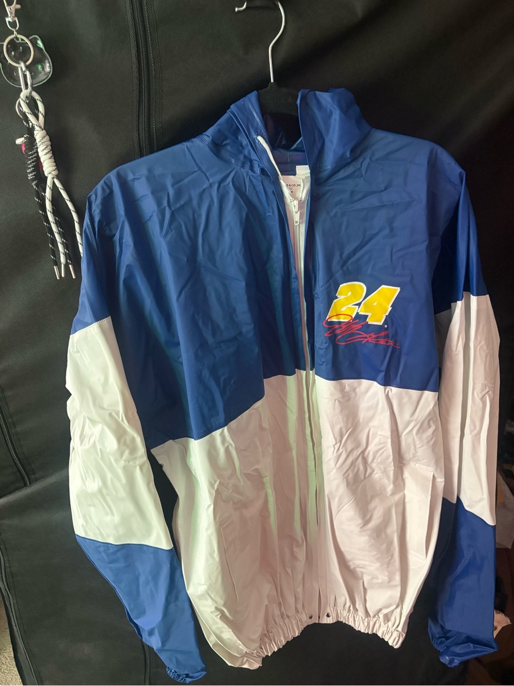 Men's Blue & White Colorblock Windbreaker Jacket with 24 Graphic